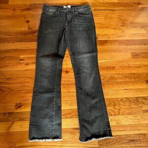 Gray Straight Leg Fray Bottom Jeans